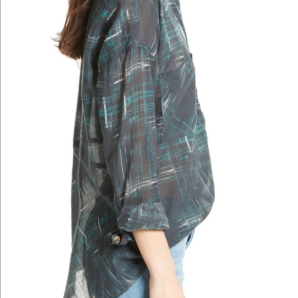 Free People | Shore Vibes Button Down Blouse Black Combo M - Picture 4 of 7